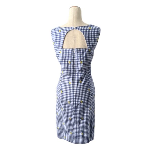Talbots Lemon Gingham Shift Dress Embroidered Keyhole Back Lined Cotton 16 NWOT - Picture 9 of 16